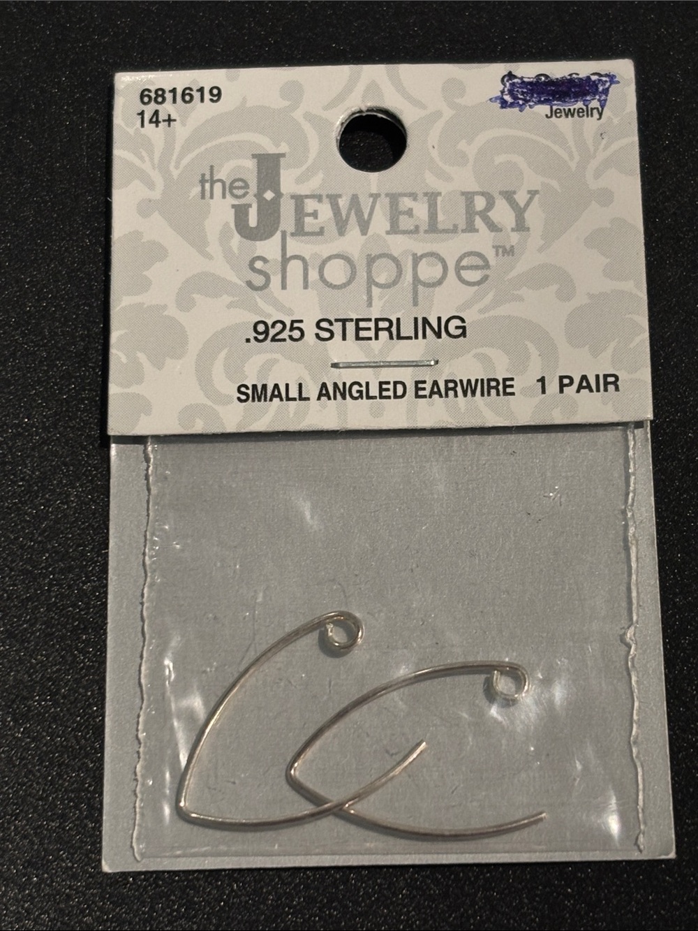 NIP .925 Sterling Silver Small Angled Earwire Jewelry-making - 1 Pair